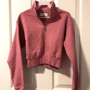 Aritzia TNA XXS Half Zip Pink Cropped Sweater